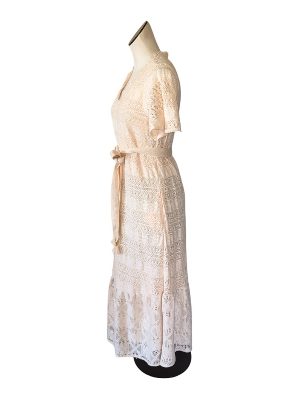 NWOT Chico's Crochet Maxi Dress   Cream Lace Tiered V-Neck US 4 Ivory - Picture 8 of 10